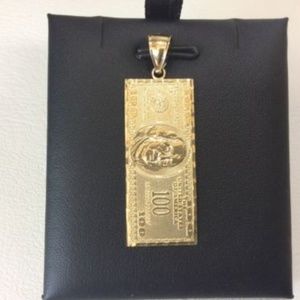 10k Real Gold One Hundred Dollar Bill Pendant $100   4.1gr